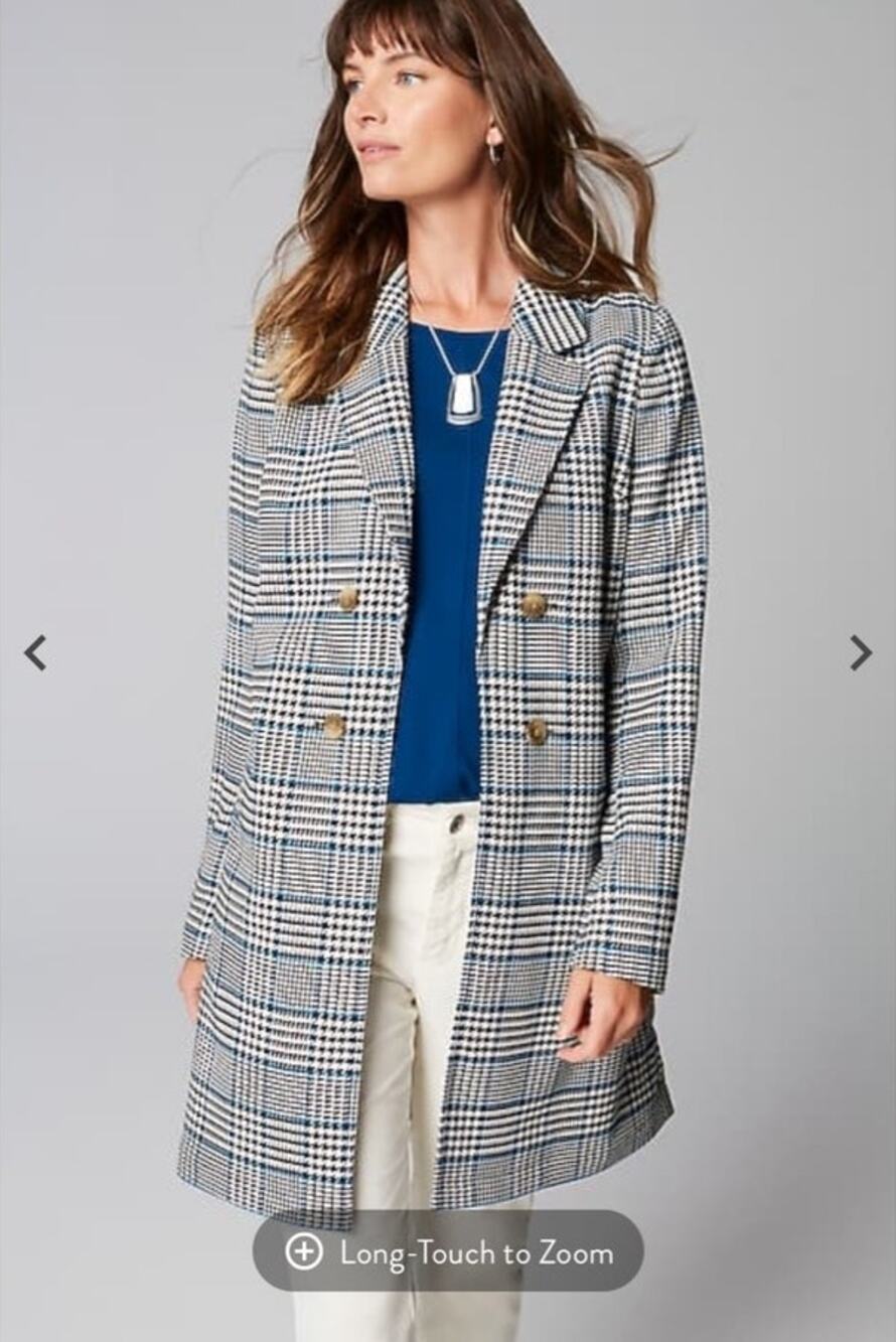 J Jill Plaid Duster Jacket Long Open Front Coat Layering Piece Sz XL